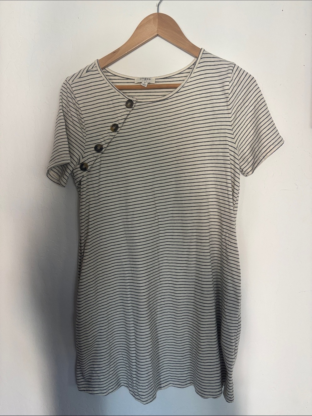 Umgee Cream & Black Striped Button Accent Tee